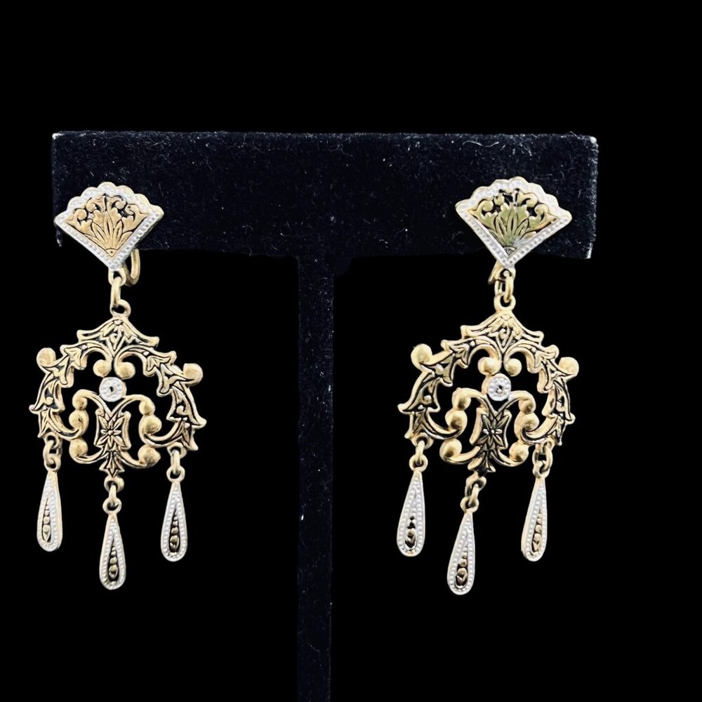 Vintage Gold Tone And Silver Tone Dangle Screw Back Earrings (5289)